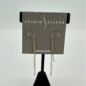 Studio Silver Drop Earrings Womens OS Rose Gold Quartz Bead Sterling Silver